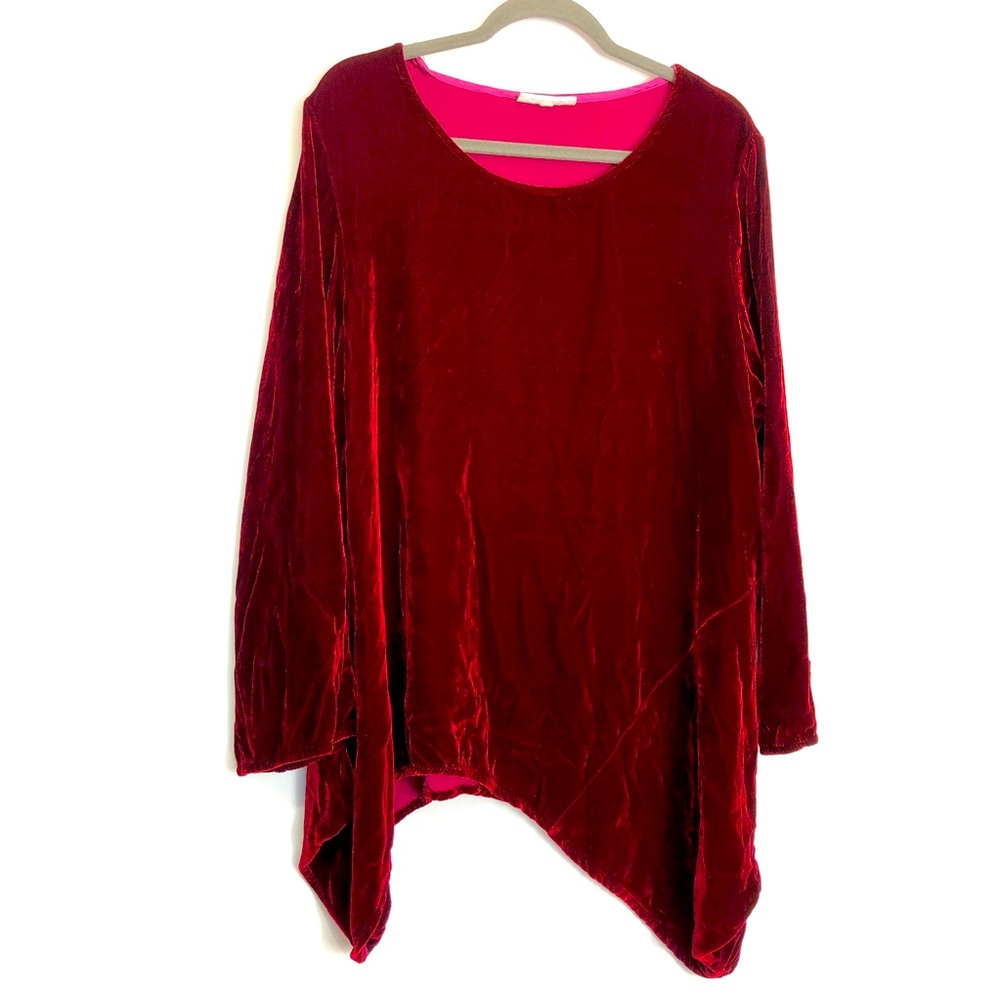 Bryn Walker Silk Blend Crushed Velvet Red Tunic.